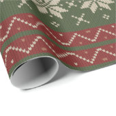 Papier Cadeau Doux de Noël moche Scandinave Knit rouge vert (Coin rond)