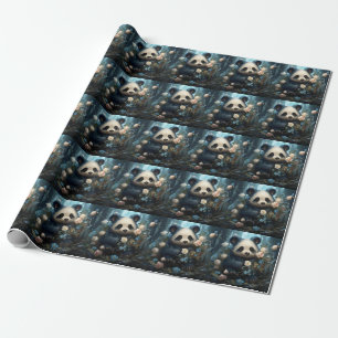 Papier Cadeau Doux Ours De Panda Chez Les Roses De La Jungle