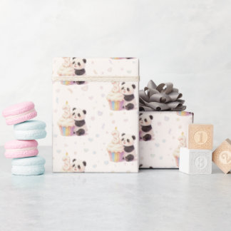 Papier Cadeau Doux Panda Pastel Bébé 3ème Anniversaire