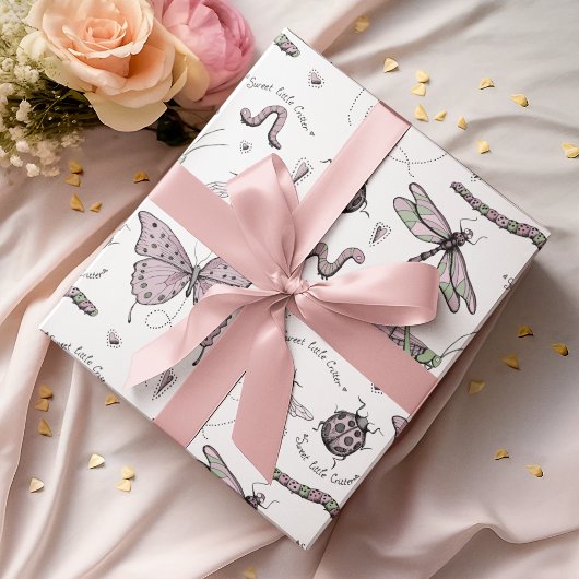 Papier Cadeau Doux Petit Critter Délicieux Rose et blanc