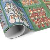 Papier Cadeau Douze jours de Noël papier d'enveloppement vert (Coin rond)