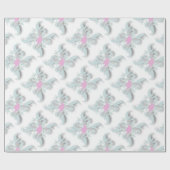 Papier Cadeau Dove rose avec Fleurs et Fronds en argent (Plat)
