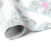 Papier Cadeau Dove rose avec Fleurs et Fronds en argent (Coin rond)