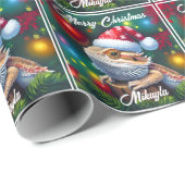 Papier Cadeau Dragon à seins mignons et chapeau de Santa (Coin rond)