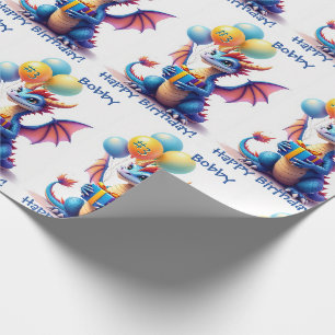 Papier Cadeau Dragon Anniversaire Ajouter Nom & Âge