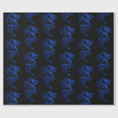 Papier Cadeau Dragon asiatique bleu (Plat)