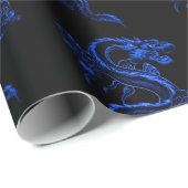 Papier Cadeau Dragon asiatique bleu (Coin rond)