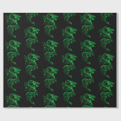 Papier Cadeau Dragon asiatique vert (Plat)