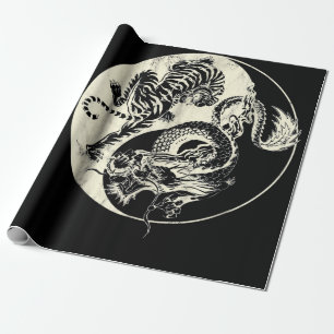 Papier Cadeau Dragon Avec Tigre Tattoo YIN Et Yang Beast Combat