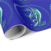 Papier Cadeau Dragon celtique bleu (Coin rond)