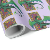 Papier Cadeau Dragon Celtique Vert Fantastique à Nœuds Violets (Coin rond)