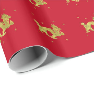 Papier Cadeau Dragon chinois d'or