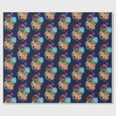 Papier Cadeau Dragon chinois et fleurs (Plat)