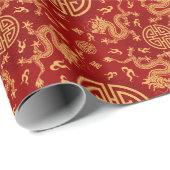 Papier Cadeau Dragon chinois Lucky symbole motif (Coin rond)