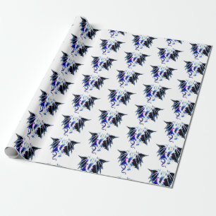 Papier Cadeau Dragon créature marine fantastique sur fond blanc
