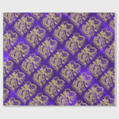 Papier Cadeau Dragon d'or embouti sur papier satin violet (Plat)