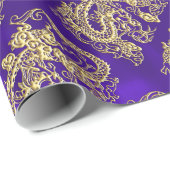 Papier Cadeau Dragon d'or embouti sur papier satin violet (Coin rond)