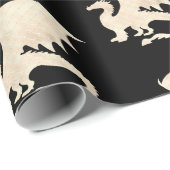 Papier Cadeau Dragon d'or en noir (Coin rond)