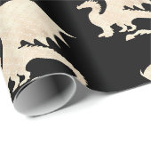 Papier Cadeau Dragon d'or sur fond noir (Coin rond)
