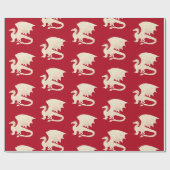 Papier Cadeau Dragon d'or sur fond rouge foncé (Plat)