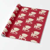 Papier Cadeau Dragon d'or sur fond rouge foncé (Déroulé)