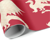 Papier Cadeau Dragon d'or sur rouge foncé (Coin rond)