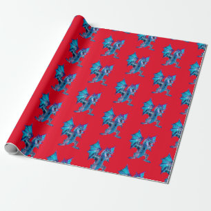 Papier Cadeau Dragon Fantastique Feu Bleu Dragon Mythique Rouge
