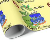 Papier Cadeau Dragon Joyeux anniversaire Personnaliser le nom du (Coin rond)