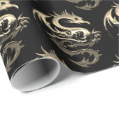 Papier Cadeau Dragon métal d'or (Coin rond)