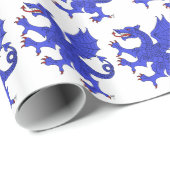 Papier Cadeau Dragon Rampant Azure (Coin rond)