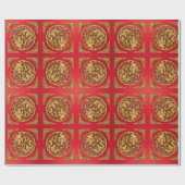 Papier Cadeau Dragon Rouge Phénix Doré Cadeau de Mariage Chinois (Plat)