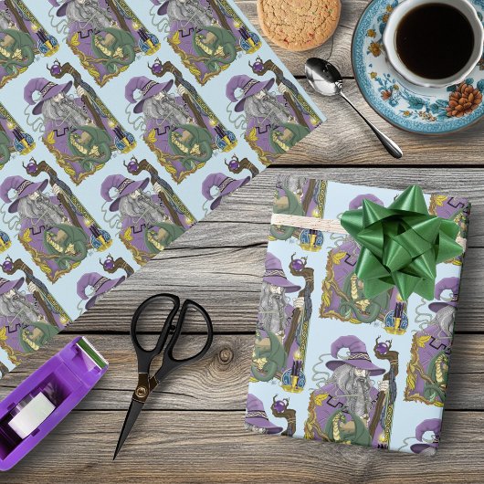 Papier Cadeau Dragon Sorcier Celtique Fantastique Violet