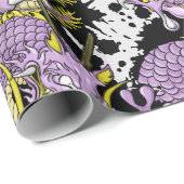 Papier Cadeau Dragon Tattoo Art en Lilac violet et Jaune (Coin rond)