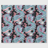 Papier Cadeau Dragon Tattoo Art en rose et pêche Melba (Plat)