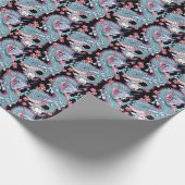 Papier Cadeau Dragon Tattoo Art en rose et pêche Melba (Coin)