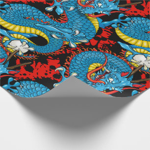 Papier Cadeau Dragon Tattoo Art en rouge et bleu