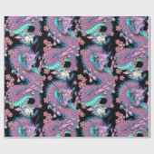 Papier Cadeau Dragon Tattoo Art en violet et bleu (Plat)