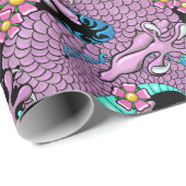 Papier Cadeau Dragon Tattoo Art en violet et bleu (Coin rond)