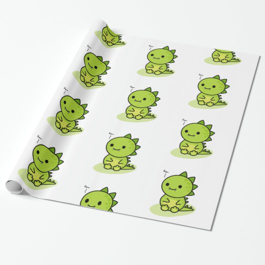 Papier Cadeau Dragon vert bébé Chibi (Déroulé)