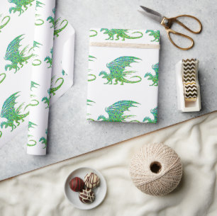 Papier Cadeau Dragon vert de mosaïque Extraordinaire