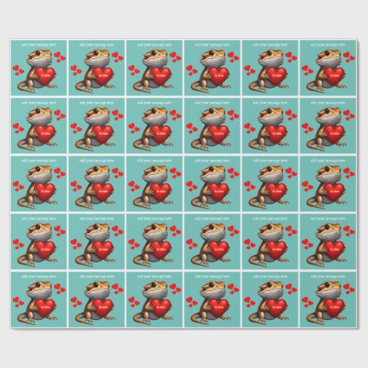 Papier Cadeau Dragon vert Saint-Valentin (Plat)