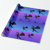 Papier Cadeau Dragon volant Silhouette violet bleu (Déroulé)