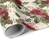 Papier Cadeau Dragonflies de crème et Roses (Coin rond)