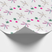 Papier Cadeau Dragonflies et Fleurs sur blanc (Coin)