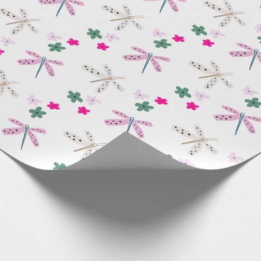 Papier Cadeau Dragonflies et Fleurs sur blanc (Coin)