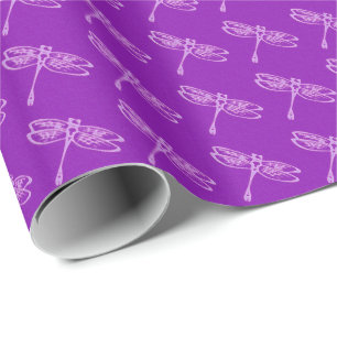Papier Cadeau Dragonflies, orchidée pâle sur violet profond
