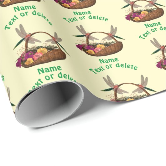 Papier Cadeau Dragonflies Sur Le Panier De Fleurs Personnalisé (Coin rond)