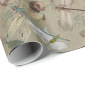 Papier Cadeau Dragonfly Marsh Cattail Lily French Wetland Ornat (Coin rond)