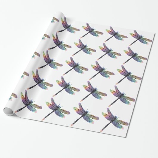 Papier Cadeau Dragonfly tirée à la main avec arc-en-ciel (Déroulé)