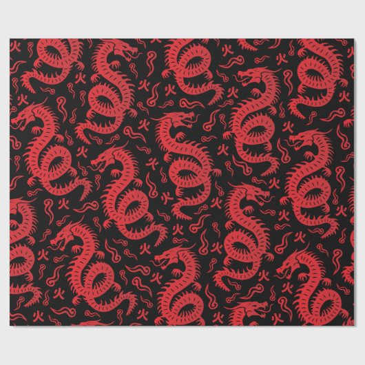 Papier Cadeau Dragons chinois (Plat)